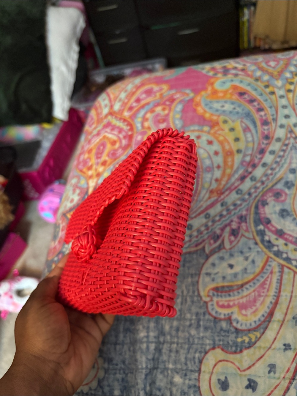 Orange Woven Clutch Bag - Stylish Women's Evening Bag - Picture 3 of 7